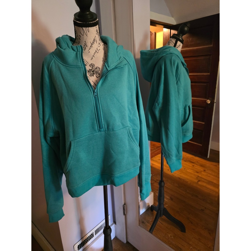 Athmile Teal Green Half Zip Hoodie Oversized Fleece Sweatshirt Womens 2XL NWT